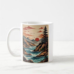 Mug Vintage Sunset River Mountain Scene T Shirt