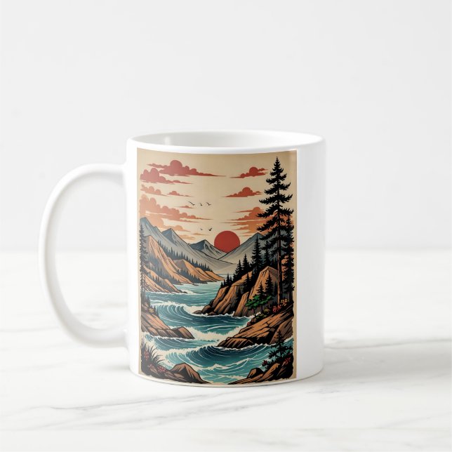 Mug Vintage Sunset River Mountain Scene T Shirt (Gauche)