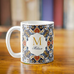 Mug Vintage Talavera bridesservatrices cadeaux mongram<br><div class="desc">Vintage Talavera Azulejo Carreaux bleu méditerranéen marron mariage monogramed tasse de café personnalisée marionnettes cadeaux fête de mariage personnalisée faveurs fête de mariée cadeaux pour elle</div>