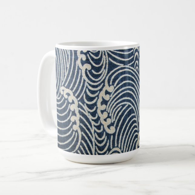Mug Vintage textile japonais, Motif d'onde (Devant gauche)