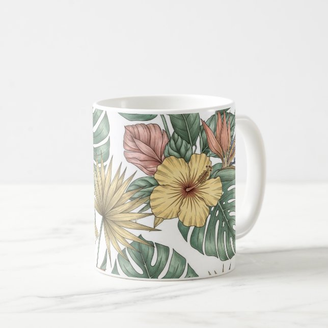 Mug Vintage Tropical Floral Mug, Botanical Hibiscus  (Devant droit)