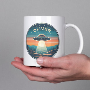 Mug Vintage UFO au coucher du soleil Personnalisé