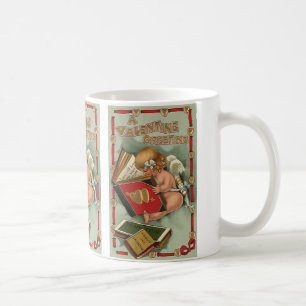 Mug Vintage Valentine's Day Angel, livre de lecture mi