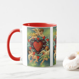 Mug Vintage Valentine's Day, Victorian Angels Hearts