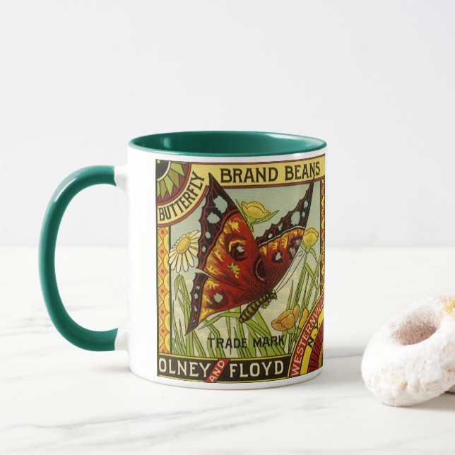 Mug Vintage Vegetable Étiquette Art, Haricots de marqu (Avec donut)