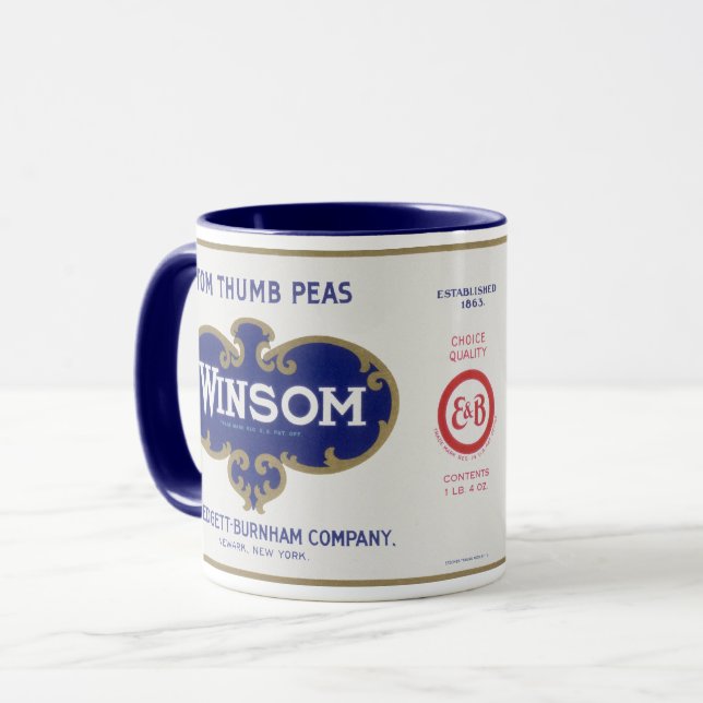 Mug Vintage Végétal Can Étiquette Art, Winsom Peas (Devant gauche)