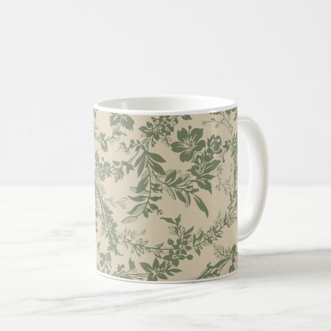 Mug Vintage Vibrant vert motif floral (Devant droit)