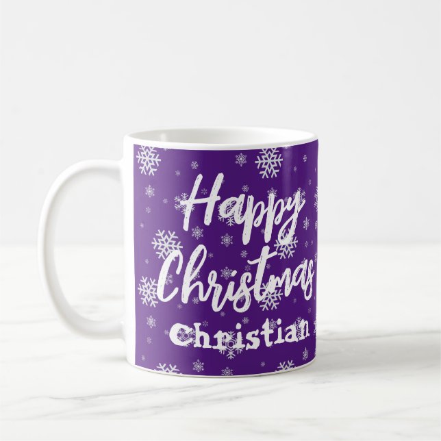 Mug Vintage violet blanc Snowflakes Noël (Gauche)