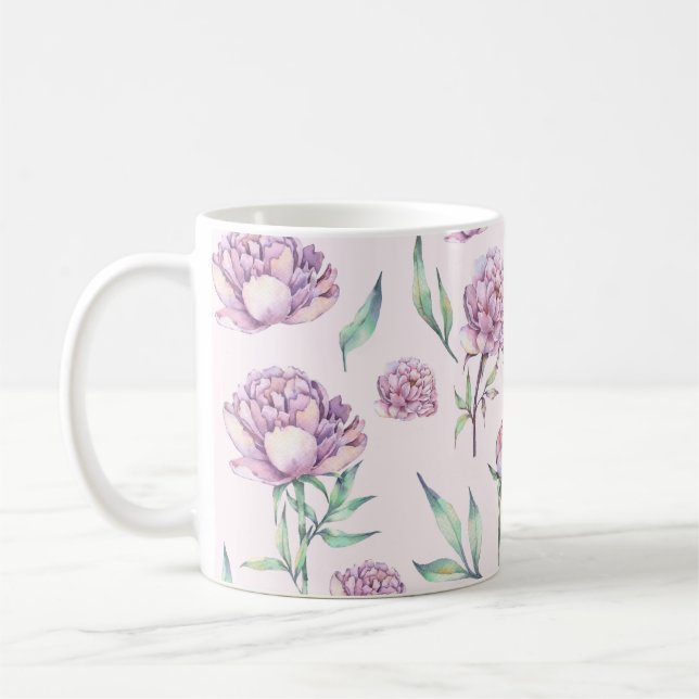 Mug Vintage Violet Peony Flowers Seamless Pattern (Gauche)