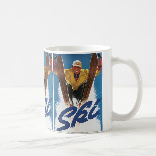 Mug Vintage voyage, Skier sportif Ski en hiver neige (Droite)