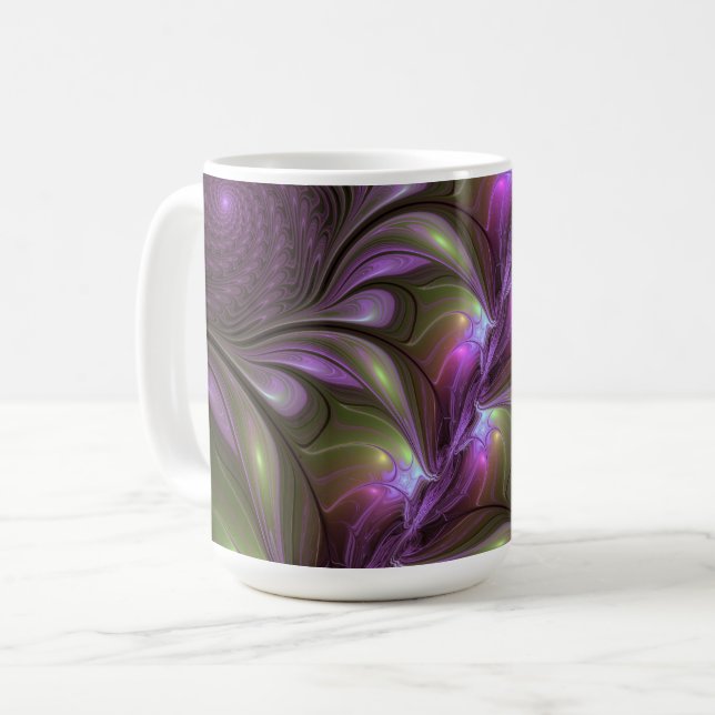 Mug Violet Abstrait violet violet kaki fractal (Devant gauche)