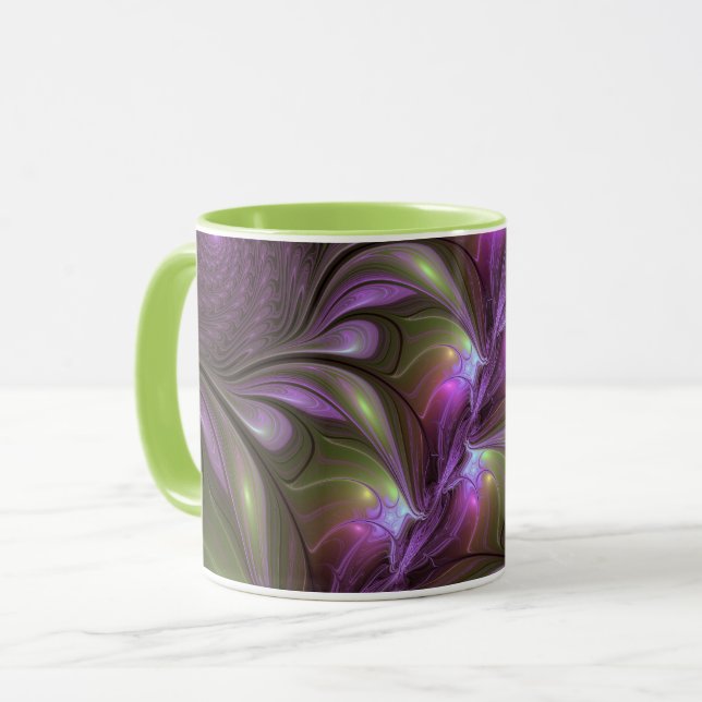 Mug Violet Abstrait violet violet kaki fractal (Devant gauche)