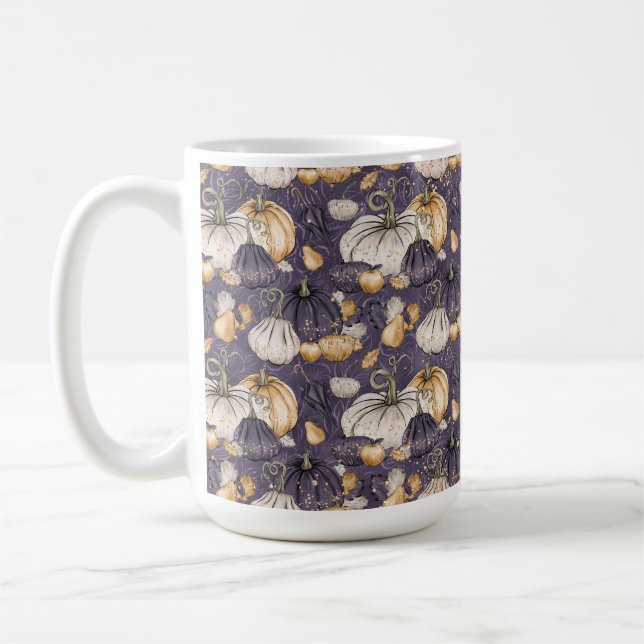 MUG VIOLET AVEC CRÈME ORANGE & CITROUILLES VIOLETTES (Gauche)