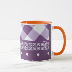 Mug Violet blanc À damiers Polka Dot Floral Damask Art