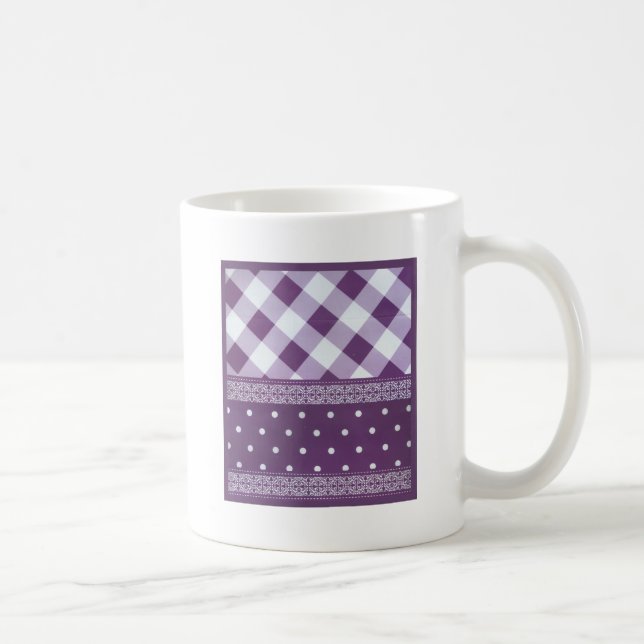 Mug Violet blanc À damiers Polka Dot Floral Damask Art (Droite)