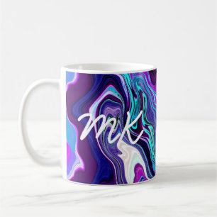 Mug Violet, Bleu et Turquoise Abstrait Fluid Art