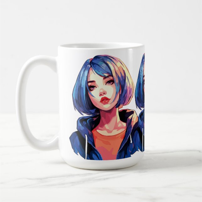 Mug Violet Dream : Fille d'anime en tenue élégante (Gauche)