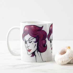 Mug Violet Pirate Lady Purple Cheveux Femme Dessin Art