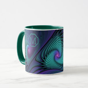 Mug Violet Turquoise moderne abstrait Fractal Monogram