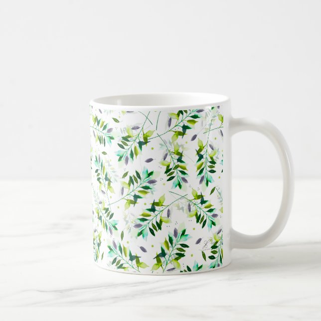 Mug Violet & Vert Aquarelle Feuilles botaniques (Droite)