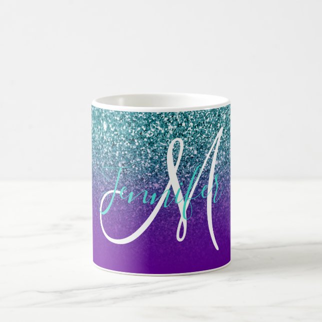 Mug Violet Violet et sarcelle ombré paillettes Monogra (Centre)