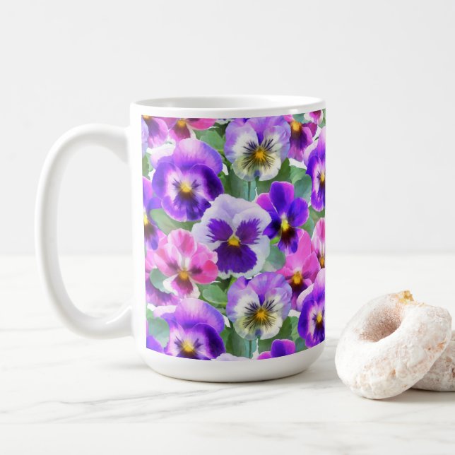 Mug Violets colorés Pansy Flower Motif (Avec donut)