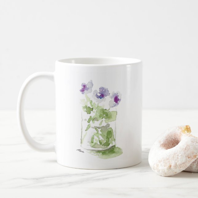 Mug Violettes d'aquarelle de lavande dans un bocal de  (Avec donut)