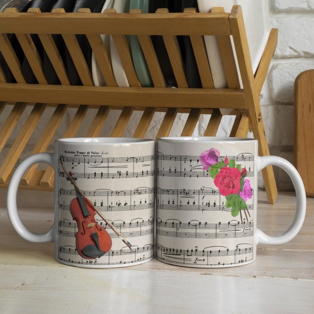 Mug Violin and Roses Vintage Sheet Music Design (Créateur téléchargé)