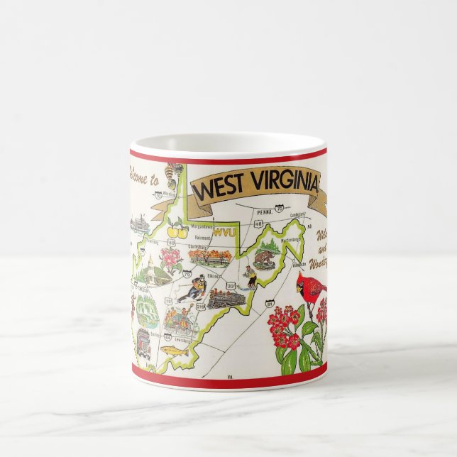 Mug Virginie occidentale illustrée vintage  (Centre)