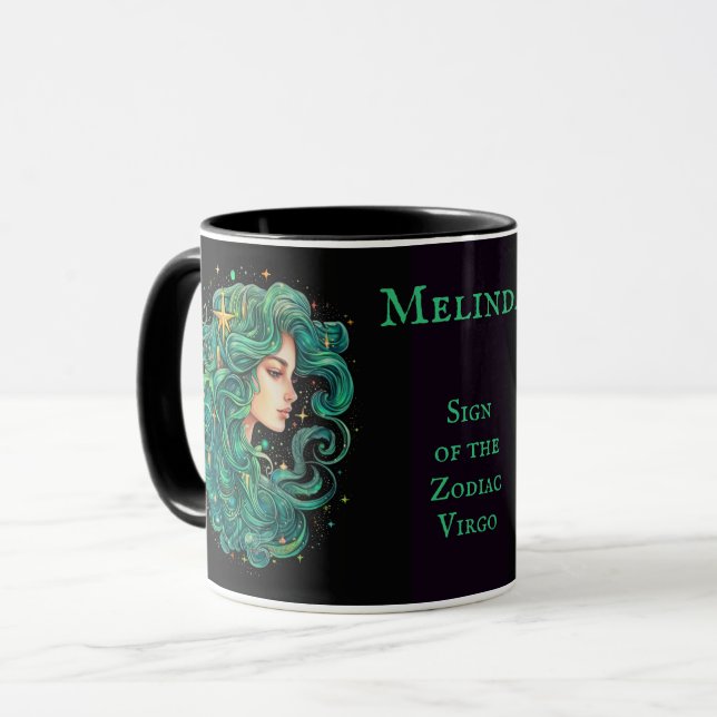Mug Virgo Anniversaire Cadeau Ajouter Nom Café Noir (Devant gauche)