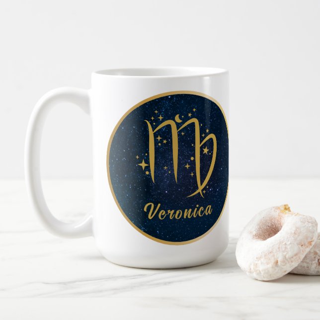 Mug Virgo le symbole zodiaque Maiden or personnalisé (Avec donut)
