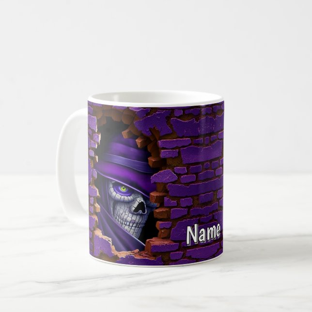 Mug Visage 3D Imprimé Mur Breakout effrayant Squelette (Devant gauche)