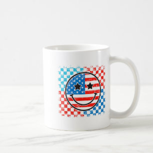 Mug Visage à carreaux du 4 juillet Rouge Blanc Bleu Ét