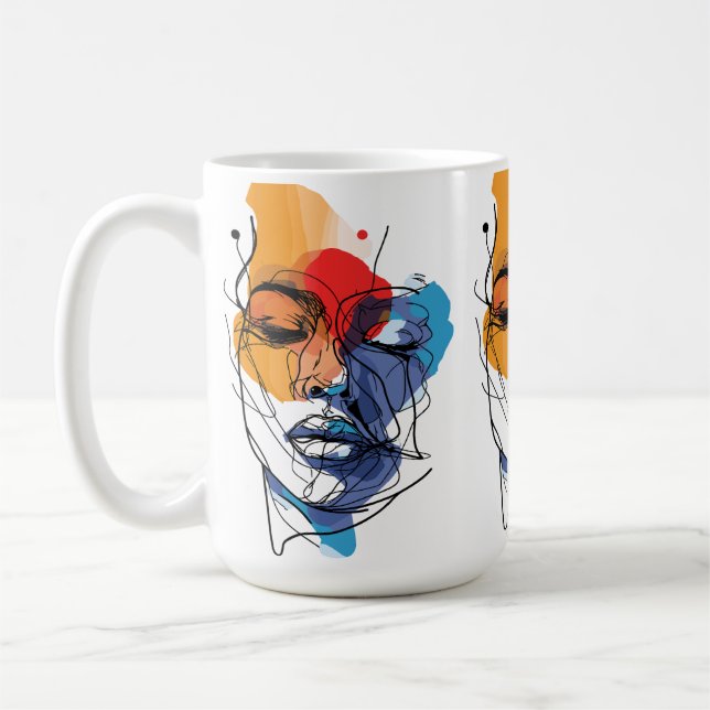 Mug Visage artistique abstrait en lignes fluides (Gauche)
