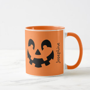 Mug Visage Citrouille Noir Simple Sur Halloween Orange