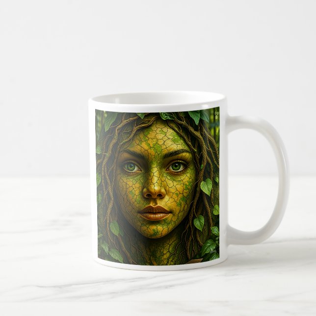 Mug Visage de femme végétale verte éclatant. (Droite)