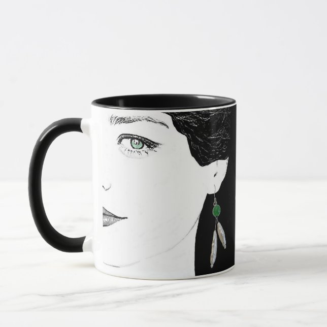Mug Visage de fille jolie illustration de mode florale (Gauche)