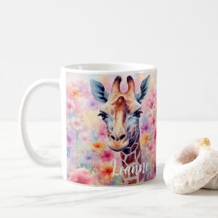 Mug Visage de Giraffe mignonne aux fleurs roses