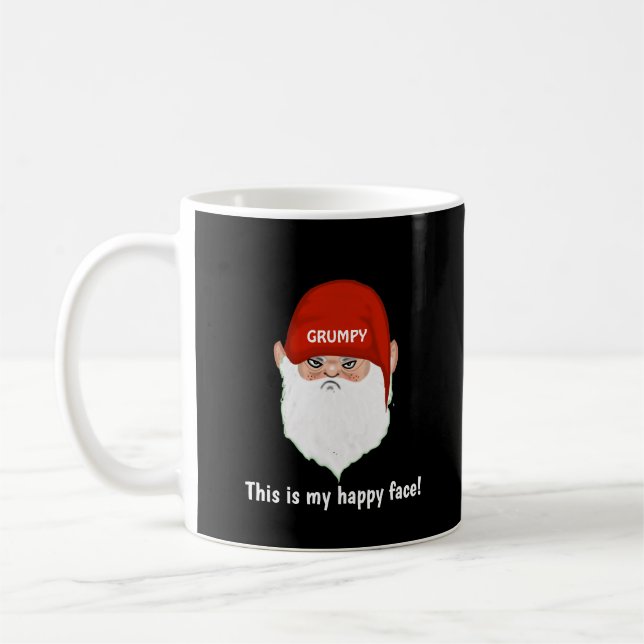 Mug Visage de gnome grincheux drôle sur fond noir (Gauche)