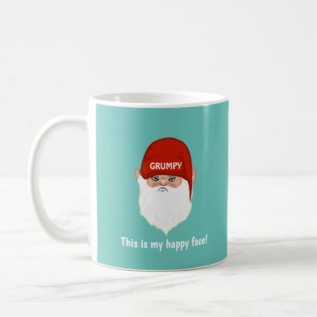 Mug Visage de gnome grincheux drôle sur fond sarcelle (Gauche)