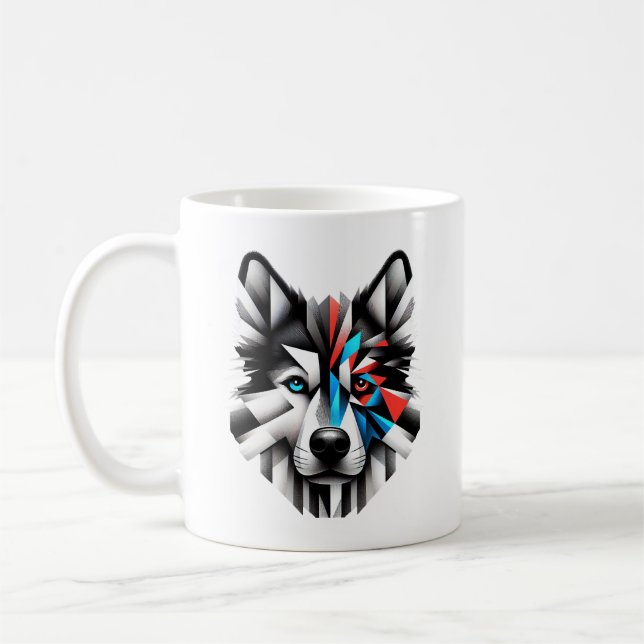 Mug Visage de Husky Géométrique Design d'Art Moderne (Gauche)