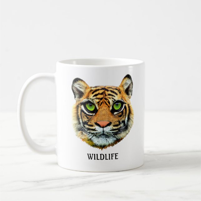 Mug Visage de jeune tigre sauvage & calligraphie (Gauche)