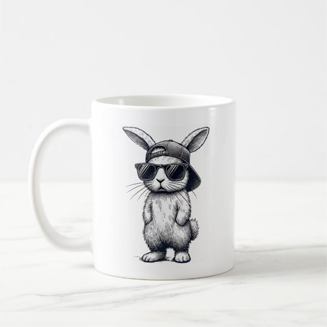 Mug Visage de Lapin avec Lunettes de Soleil Casquette  (Gauche)
