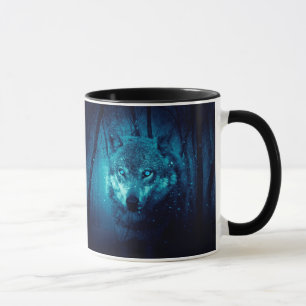 Mug Visage de loup dans la forêt d'imaginaires sombres