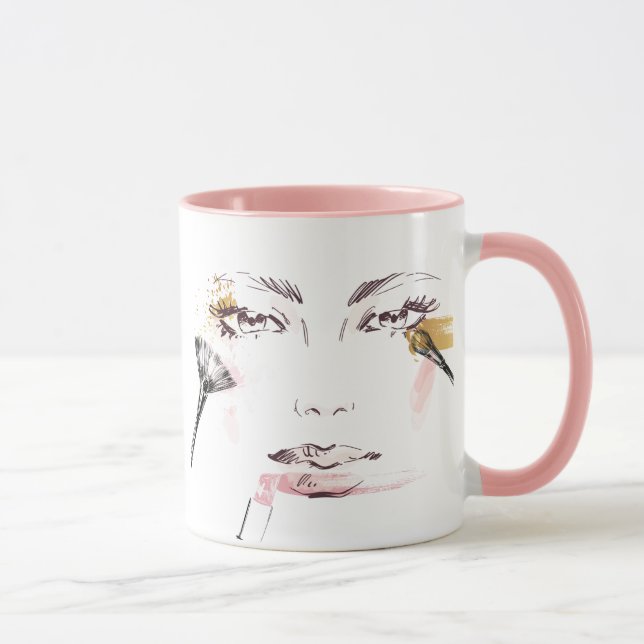 Mug Visage de maquillage d'aquarelle (Droite)