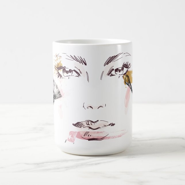 Mug Visage de maquillage d'aquarelle (Centre)