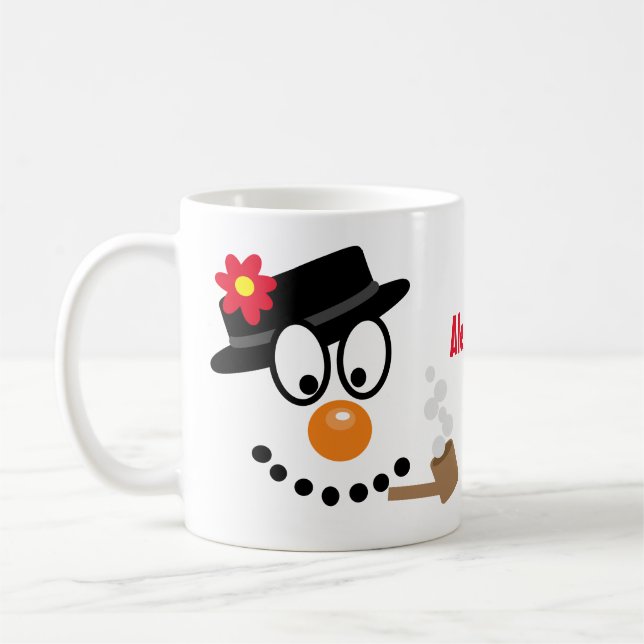 Mug Visage de Noël Snowman avec nom (Gauche)