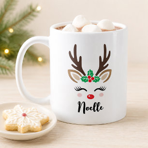 Mug Visage de Renne Féminin avec Nom Personnalisé Holl
