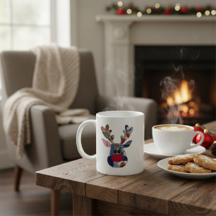 Mug Visage de renne mignon Noël personnalisé dessin an