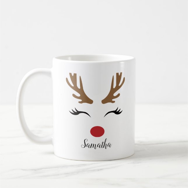 Mug Visage de rennes de Noël joyeux et joyeux (Gauche)